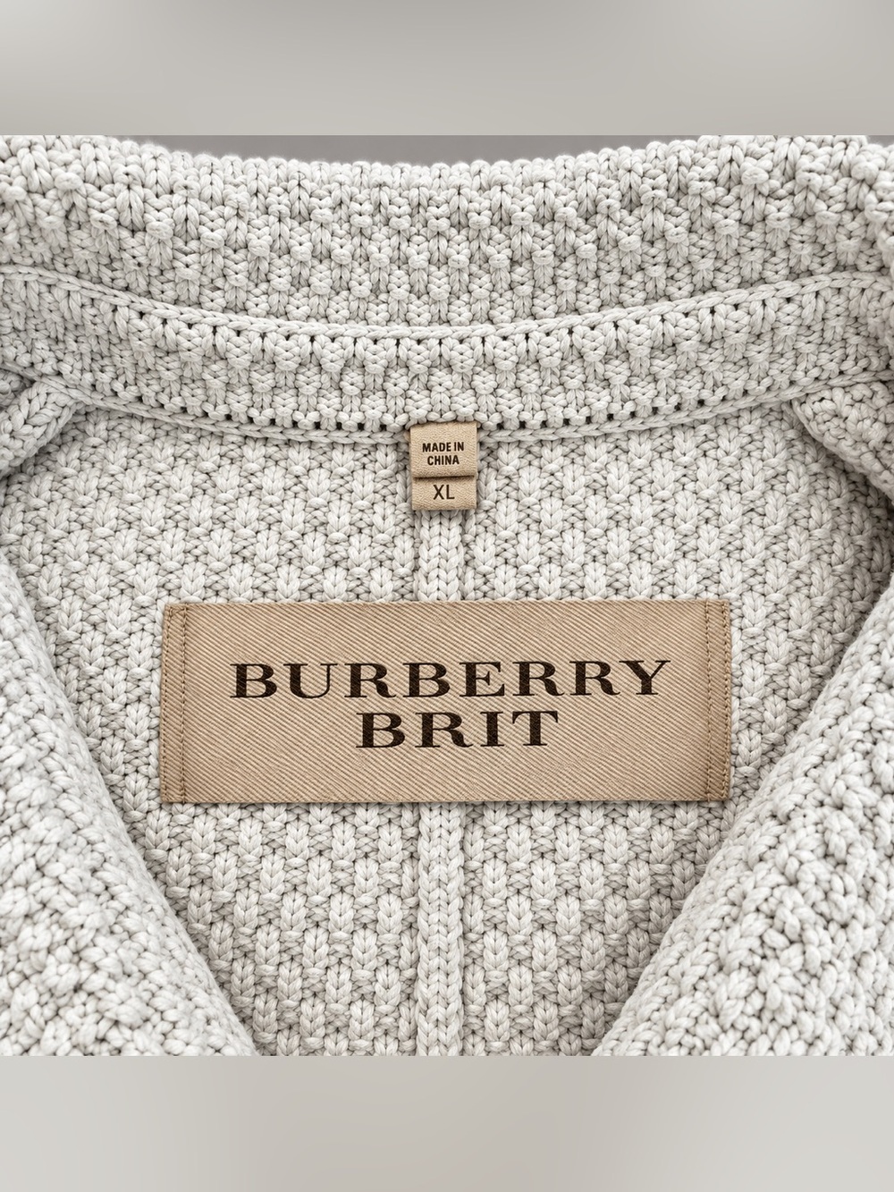 Burberry Brit Men’s XL Cotton Knit Double-Breasted Peacoat Cardigan Ivory - Picture 4 of 6